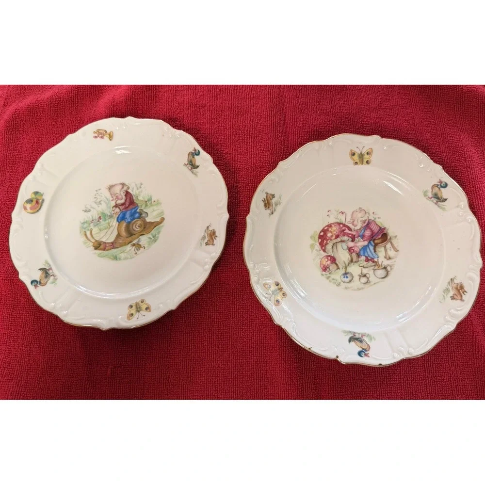 Vintage Schlottenhof Bavaria Gnome Plates Set Of 2- 1950s Arzberg Fairy Tales